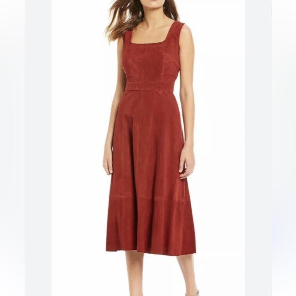 Excellent Condition ANTONIO MELANI Rust Suede Midi Dress Size 4